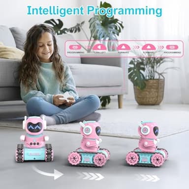 ALLCELE LED RC Robot Toys for Girls with Walkie Talkie, Programming, Music, Demo and LED Function, Remote Control Robot Toy, Gift for Girls 3-8 Years Old Blue Pink - Image 6