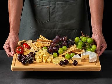 Bamboo Cutting Board for Kitchen, 18" Large Wood Charcuterie Cheese Board, Wooden Chopping Block with Side Handles and Juice Grooves - Image 4