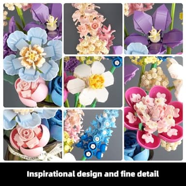 SUNHABI Flower Building Set for Adults Flower Bouquet Botanical Collection Unique Home Décor or Office Décor Great Gift for Her and Him (VASE NOT Included) - Image 3