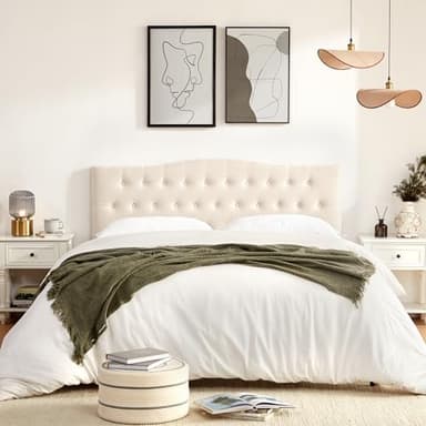 Huatean Home Tufted Upholstered Headboard Queen Size, Sturdy and Durable Solid Wood Bed headboard, Fabric Headboard Adjustable Height from 37” to 51”, Modern Button Diamond Design Head Board, Beige - Image 3