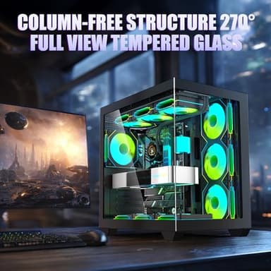 Gaming PC Case, ATX Cpmputer CASE with 7 PWM ARGB Fans Pre-Installed,Type-C Full-View Dual Tempered Glass, Mid Tower Cpmputer CASE Black, (H4) - Image 7