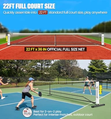 BAGAIL Portable Pickleball Net Set, 22 FT Regulation Size Pickle Ball Net with Ball Collector, Carry Bag, Easy Setup for Outdoor Indoor Driveway - White - Image 2