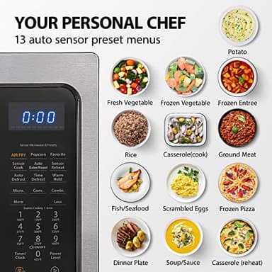 Toshiba Air Fryer Combo 4-in-1 Countertop Microwave Oven, Smart Sensor, Convection, Mute Function, Position Memory 13.6" Turntable, 1.5 Cu Ft, 1000W, Black, ML-EC42P(BS) - Image 4