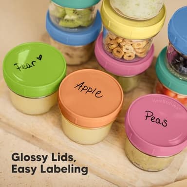 KeaBabies 12pk 4oz Glass Baby Food Containers with Lids - Leak-Proof, Microwavable Small Glass Jars, Baby Purees & Toddler Snack Storage Containers, BPA-Free, Dishwasher & Freezer Safe (Kea) - Image 6