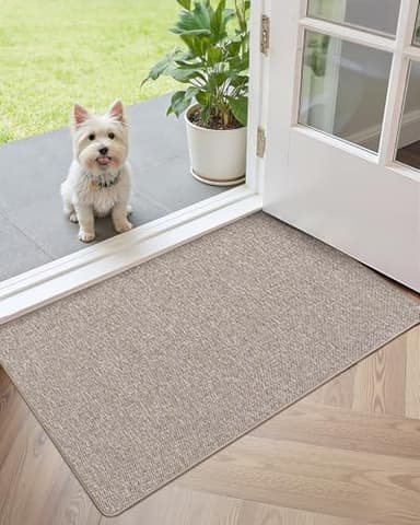 Color&Geometry Ultra Thin Indoor Door Mat (Rolled-up NO Creases) 48"x72", Non Slip Rubber Backed Dirt Trapper Door Mat Indoor Entrance, Low Profile Entryway Mat, Easy Clean, Light Brown Linen - Image 9