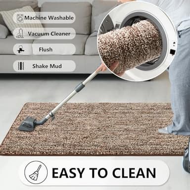 REFETONE Indoor Doormat, Front Door Mat 20"x32" Absorbent Rubber Backing Non Slip Door Mats, Washable Low-Profile Inside Floor Mat Door Rugs for Entryway, Resist Dirt Mud Mat for Dogs, Coffee/Brown - Image 6