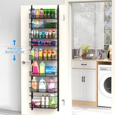 VyGrow Over the Door Pantry Organizer, 8-Tier Over the Door Organizer with Adjustable Basket, Pantry Door Organization for Pantry Kitchen Storage Room Spice Rack, Black - Image 2