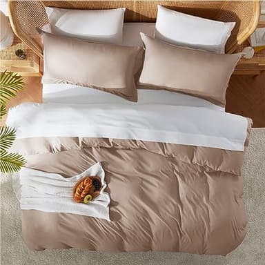 Nestl Khaki Duvet Cover Queen Size - Soft Double Brushed Queen Duvet Cover Set, 3 Piece, with Button Closure, 1 Duvet Cover 90x90 inches and 2 Pillow Shams - Image 5