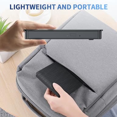 LLMHHKYK External CD/DVD Drive for Laptop, USB 3.0 & Type-C CD Burner, Portable DVD Player, Slim External Optical Drive Plug and Play, CD/DVD RW, Compatible with PC, Mac, Linux (2 in 1 Black) - Image 7