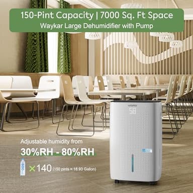 Waykar 150 Pints 7,000 Sq. Ft Energy Star Dehumidifier with Pump for Commercial and Industrial Large Room, Basement, Home, Storage, Warehouse with Drain Hose and Water Tank - Image 4