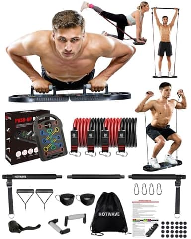 HOTWAVE 20 in 1 Push Up Board with 16 Gym Accessories.Pushups Bar with Resistance Bands,Portable Home Workout Equipment,Strength Training for Men and Women - Image 1