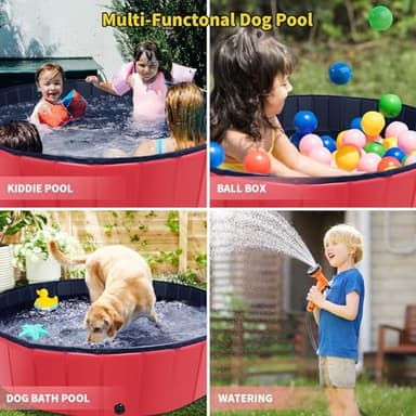 CACSPS Foldable Dog Pool, 39" x 12" Kiddie Pool with Hard Plastic, Non-Slip Dog Bath Tub for Outdoor Backyard, Collapsible Dog Swimming Pool for Kids Dogs Pets (Red) - Image 3