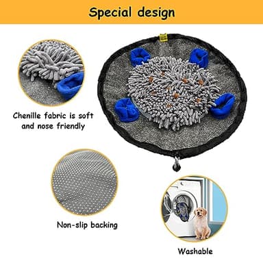 MgcYoHole Snuffle Mat for Dogs,18.8" x 18.8'' Dog Bowl,Sniffing Interactive Feeding Game Puzzle Toys,Encourages Natural Foraging Skills and Slow Eating Stress Relief for S/M/Large Dogs (Magic Grey) 1 - Image 3
