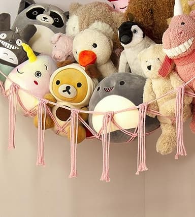 Large Stuffed Animal Storage Hammock Corner Net - Pink Room Decor for Teen Girls - Toys Storage Hanging Stuff Animal Organizer Holder Cute Stuff - Boho Nursery Dorm Bedoom Decor Aesthetic - Image 3