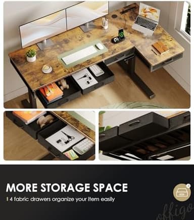 OffiGo 63 Inch L Shaped Electric Standing Desk with Drawers, Height Adjustable Large Desk with Power Outlets, Sit Stand Table, Writing Computer Desk for Home, Office, Workstation, Rustic Brown - Image 5