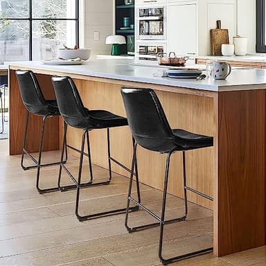 LEMBERI 26 inch Bar Stools Set of 4, Modern Counter Height Bar Stools, Faux Leather Barstool with Back and Metal Leg, Armless Bar Chairs for Kitchen Island (Black, 4pcs 26") - Image 7