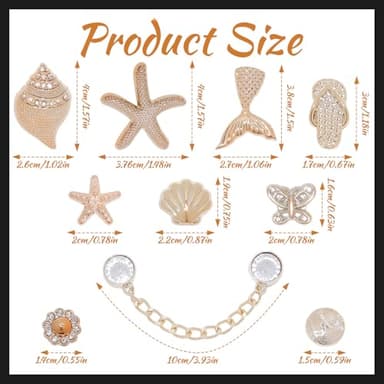 18Pcs Bling Shoe Charms, Gold Conch Starfish Fishtail Shell Slippers Butterfly Shoe Charms Rhinestone Shoe Chain Cute Clogs Shoes Decoration Fashion Party Favors Luxury Jewelry Accessories for Women - Image 2