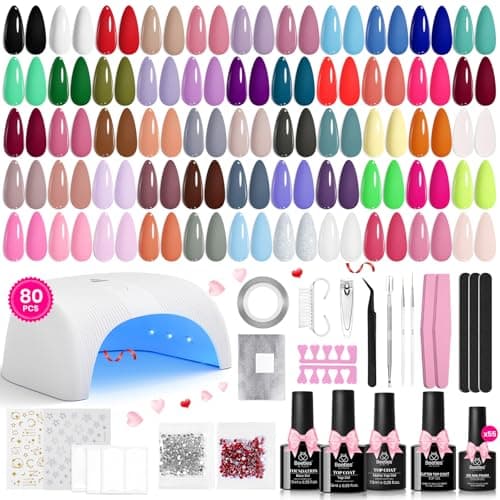 Beetles Gel Nail Polish Kit with U V Light - 80Pcs Fall Nail Fest Color Enchantment 55 Colors Gel Polish Starter Kit with Base Top Coat DIY Nails Stickers Manicure Tools Gift for Women Teens Girls - Image 1