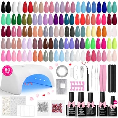 Beetles Gel Nail Polish Kit with U V Light - 80Pcs Fall Nail Fest Color Enchantment 55 Colors Gel Polish Starter Kit with Base Top Coat DIY Nails Stickers Manicure Tools Gift for Women Teens Girls - Image 1
