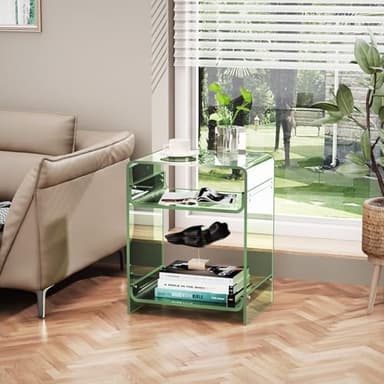 Acrylic End Table Record Player Table with Storage Shelf Clear Side Table Nightstand (15.7x19.7x11.8) (Green) - Image 7