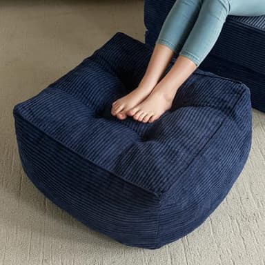 HIGOGOGO Square Stuffed Pouf Ottoman, Corduroy Poufs with Foam Chunk Filling, Furry and Fluffy Pouf Foot Stool Storage Ottoman, 21 X 21 Floor Poufs Foot Rest for Living Room, Navy - Image 1