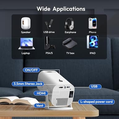 Mini Smart Projector LUXVYN V1 Portable Projector with WiFi and Bluetooth 200 ANSI 4K Support HD Resolution, Auto Keystone Correction Video Projector, 180° Rotatable Stand for Home Movie Pure white - Image 9