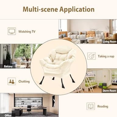 Youtanic Lazy Chair Thick Padded, Comfy Velvet Accent Lounge Chair with Stable Frame, Leisure Sofa Armchair with Armrests and Side Pocket, Reading Chair for Bedroom, Living Room, Office, Beige - Image 8