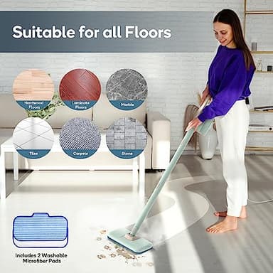 Newbealer Steam Mop & Detachable Handheld Cleaner, 250ml 1200W Powerful Floor Steamer, 3 Adjustable Levels for Carpet Laminate Hardwood Grout, Carpet Glider, 7 Multi-purpose Accessories & 2 Pads - Image 6