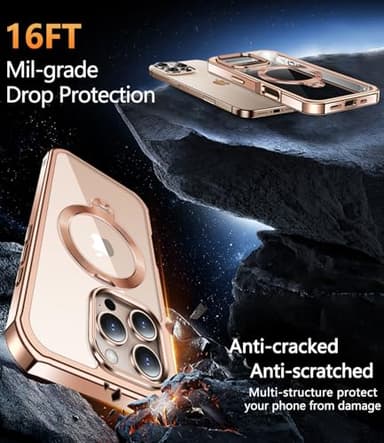Upholyee [360° Rotatable CD Stand & Built-in Privacy Screen Magnetic Case for iPhone 16 Pro Max [Compatible with MagSafe & Full Signal] Shockproof Full Body Anti-Spy Cover for 16 Pro Max-Desert Gold - Image 6