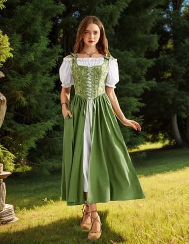 Scarlet Darkness Renaissance Costume Women Medieval Corset Dress Puff Sleeve Fairy Dress - Image 4