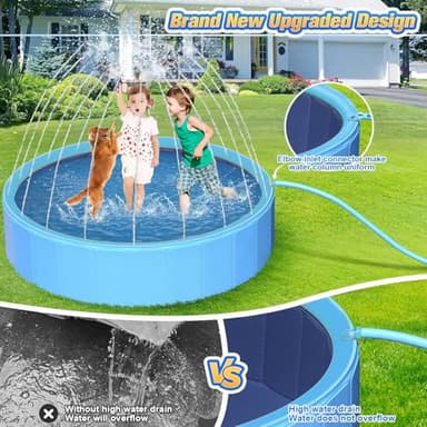97In Extra Large Anti-Slip Dog Pool with Sprinkler, Sturdy 2-in-1 Foldable Hard Plastic Kiddie/Kids Swimming Pool, Summer Swimming Bath Tub for Kids/Large Dogs/Pets - Image 4