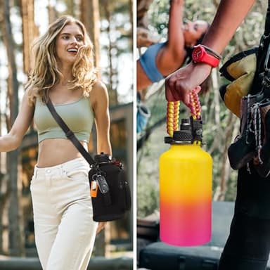 64 oz Insulated Water Bottle with Straw & Auto Spout Lids, Paracord Handle, Half Gallon Waterbottle Strap Carrier & Protective Boot, Wide Mouth Metal Canteen Thermo Mug, Leak-proof Sports Black Jug - Image 5