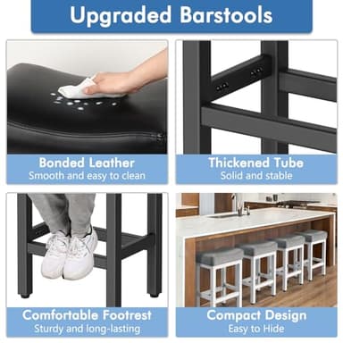 Raynesys Counter Height Bar Stools Set of 2, 24 Inch Barstools for Kitchen Island Counter, Bonded Leather Kitchen Stools with Thick Saddle Seats & Heavy Duty Metal Base, Easy Assembly, All Black - Image 4