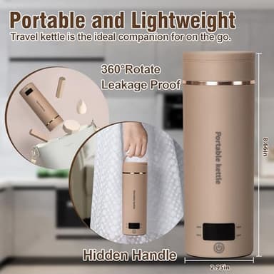 Travel Electric Kettle Portable Mini Kettle,Small Hot Water Boiler with 4 Temperature Settings,304 Stainless Steel, Fast Boiling Water with Auto Shut-Off and Boil Dry Protection,400 ml (Brown, 400ML) - Image 5