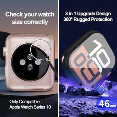 YIJDACASE 3 in 1 Waterproof Case for Apple Watch Screen Protector 46mm Series 10/Series 11,with Tempered Glass,[360° Protective Front and Back] PC Bumper Face Cover Compatible iWatch Accessories - Image 2
