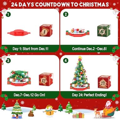 Advent Calendar 2025 Christmas Tree Building Set with LED Light, 24 Days Christmas Countdown Calendar Christmas Tree Building Blocks, Xmas Gifts for Adults Teens Kids - Image 2