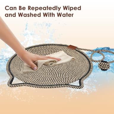 Cat Scratcher Mat, Natural Cotton Rope Cat Scratch Pad, 15.7'' Round Horizontal Floor Cat Scratching Pads for Indoor Cats, Cat Furniture Protector for Wall, Couch, Carpets, Sofas - Image 5