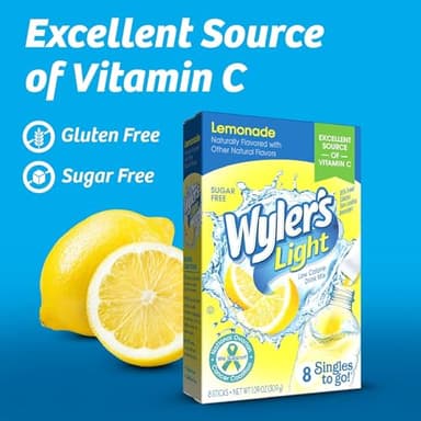 Wyler's Light Singles To Go Powder Packets, Water Drink Mix, Lemonade, 12 Boxes, 8 Servings per Box, 96 Total Servings - Image 4