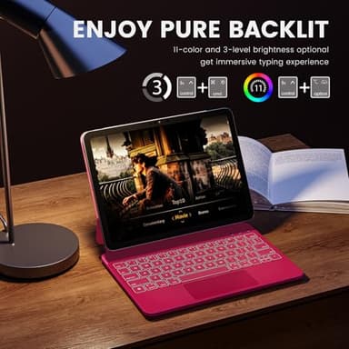 RAYMCRAFT for iPad 11th(A16, 2025)/10th Generation Case with Keyboard, Magic Keyboard 2022, Springy Backlit Keys, Stain-Resistant Surface, Multi-Touch Trackpad, Azalea Red - Image 4