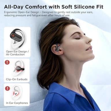 BUGANi Open Ear Headphones Earbuds Wireless: Bluetooth Headphones 5.4 Wireless Earbuds, 50H Playtime, IPX5 Waterproof Ear Buds for Running - Image 3