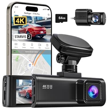 REDTIGER 4K Dash Cam Front and Rear, STARVIS 2 Sensor, 64GB Card Included, 4K/2.5K+1080P Dual Dash Camera for Cars Built-in WiFi GPS, 3.18 Inch IPS Screen, 170° Wide Angle, Parking Monitor (F7N Pro) - Image 1