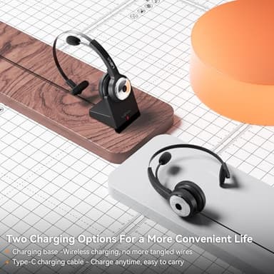 LEVN Wireless Headset with Mic for Work, Wireless Headphones with Mic (AI Noise Cancellation) & Charging Base, 45 Hours Talk Time, Perfect for Work from Home/Office/Call Center/PC/Laptop/Zoom, Black - Image 4