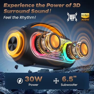 PPMIC Karaoke Machine with 2 Wireless Microphones, 36H Playtime, IPX5 Waterproof, Magic Voice, Portable Bluetooth Speaker for Home/Outdoor/Beach Parties - Image 2