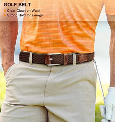 BULLIANT Belt for Men 2Pack,Mens Gift Stretch Braided Web Belt Elastic for Casual Golf Jeans,1 3/8"(Black/Deep Brown,52"-56" Waist Adjustable) - Image 2