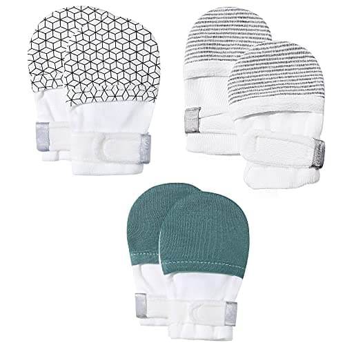 HAPIU Baby Mitten,3 Pack, Geometry&Grey Stripe&Emerald, 6-12 Months - Image 1