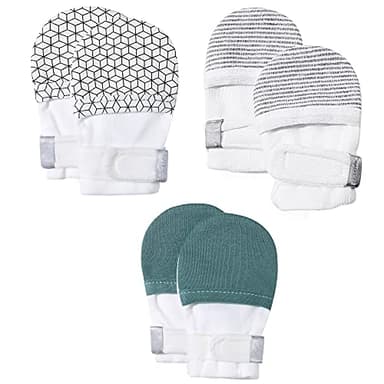 HAPIU Baby Mitten,3 Pack, Geometry&Grey Stripe&Emerald, 6-12 Months - Image 1