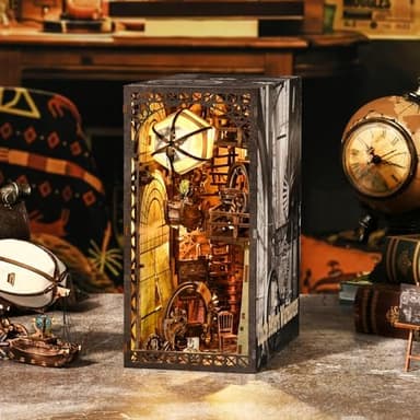 Book Nook Kit, Book Nook Kits for Adults, DIY Miniature Dollhouse Kit 3D Wooden Puzzle Booknook Bookend with LED Light - Image 7