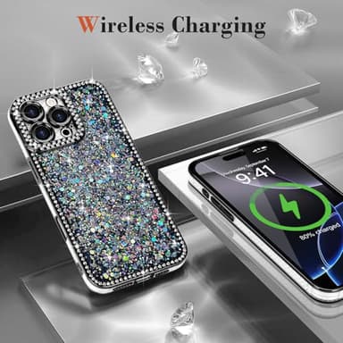 Lafunda for iPhone 16 Pro Max Case Glitter, Luxury Shiny Bling Sparkly Bumper Cover with Crystal Diamonds for Women Girls Soft Slim Shockproof Protective Phone Case for iPhone 16 Pro Max 6.9", Black - Image 6