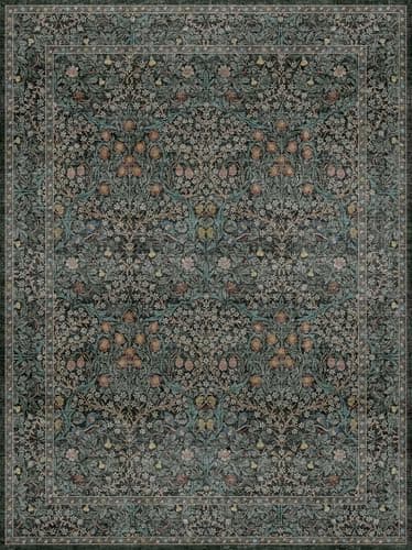 Washable Dark Green Rug for Living Room - 9x12 Large Area Rug for Dining Room Under Table, Bedroom, Soft Low Pile Non-Slip Stain Resistant Carpet - Vintage Floral Design (9x12 Dark Green) - Image 2