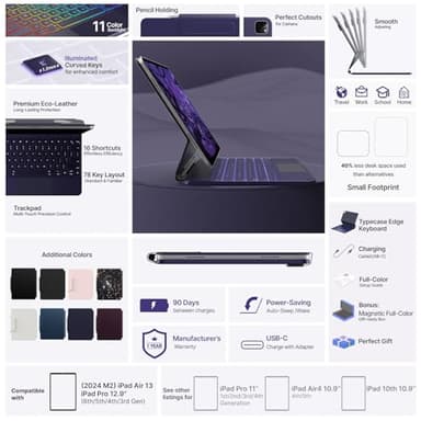 typecase Keyboard Case for iPad Air 13(M3 2025 / M2 2024) and iPad Pro 12.9 (6th, 5th, 4th, 3rd Gen),Magic Keyboard for iPad Pro 12.9,Multi-Touch Trackpad, 11 Colors Backlight,Midnight Amethyst - Image 6